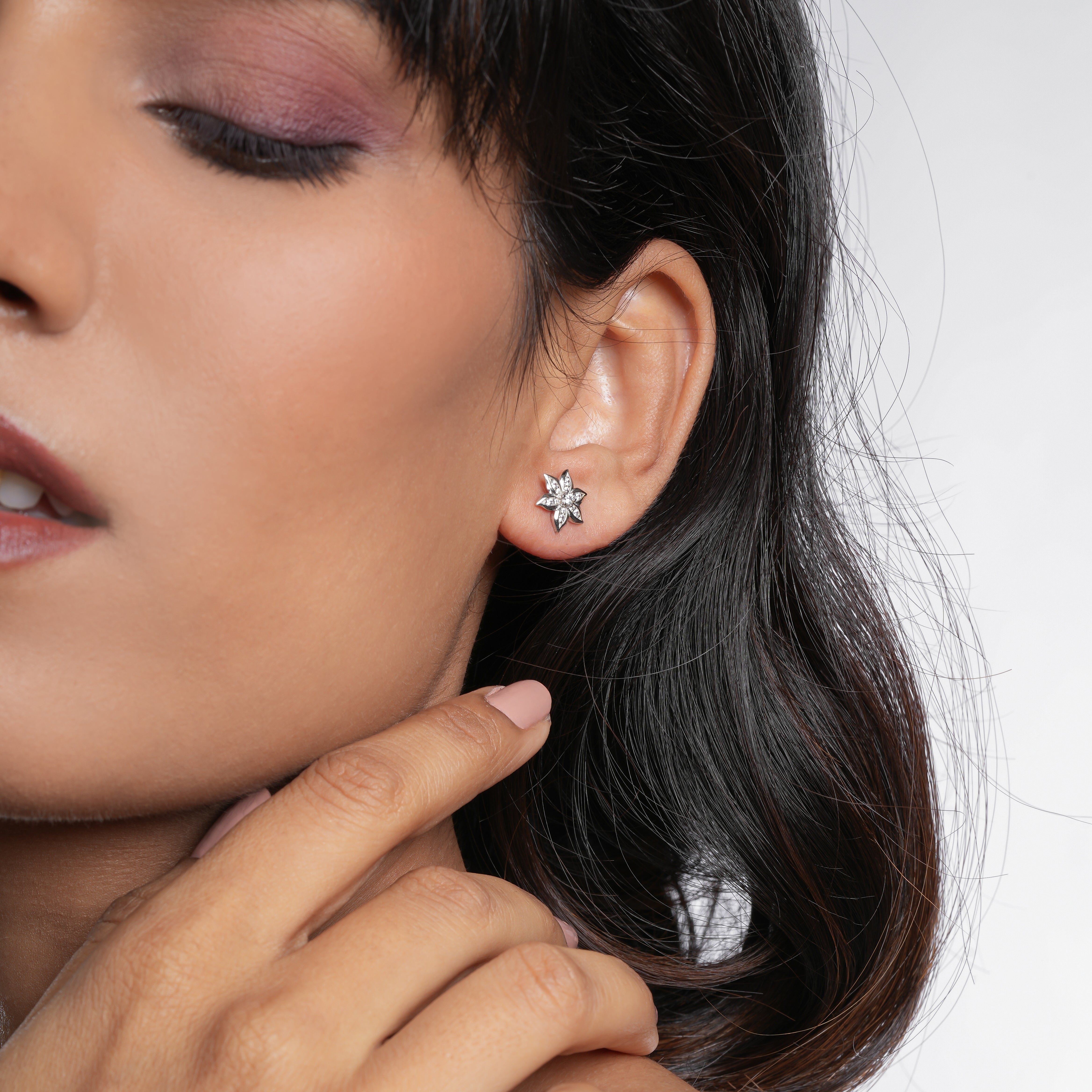 Silver Flower Earrings with 18k Gold Plating CZ