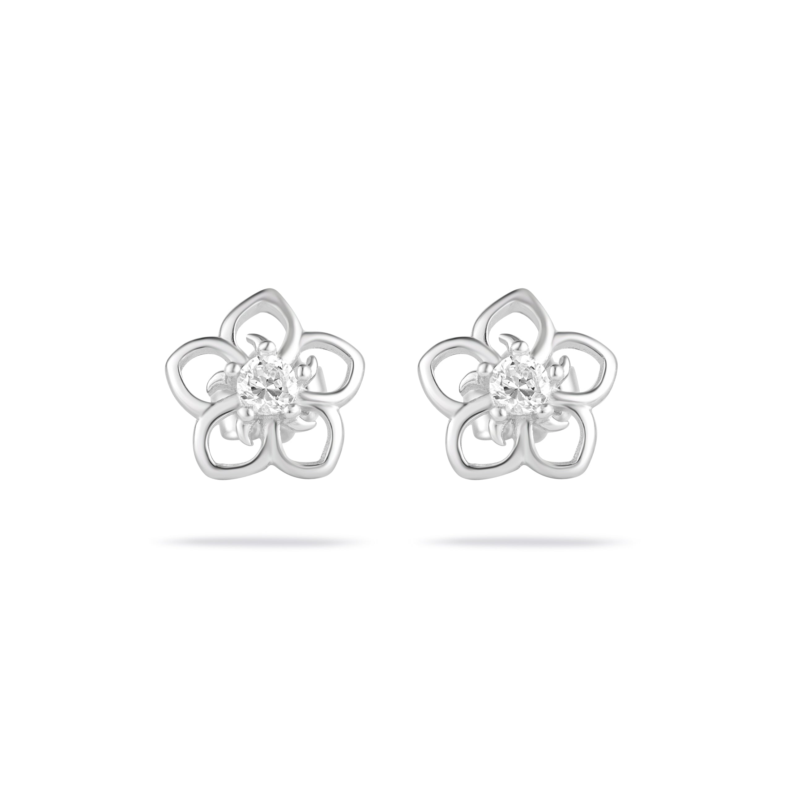 Silver Flower Earrings with 18k Gold Plating CZ