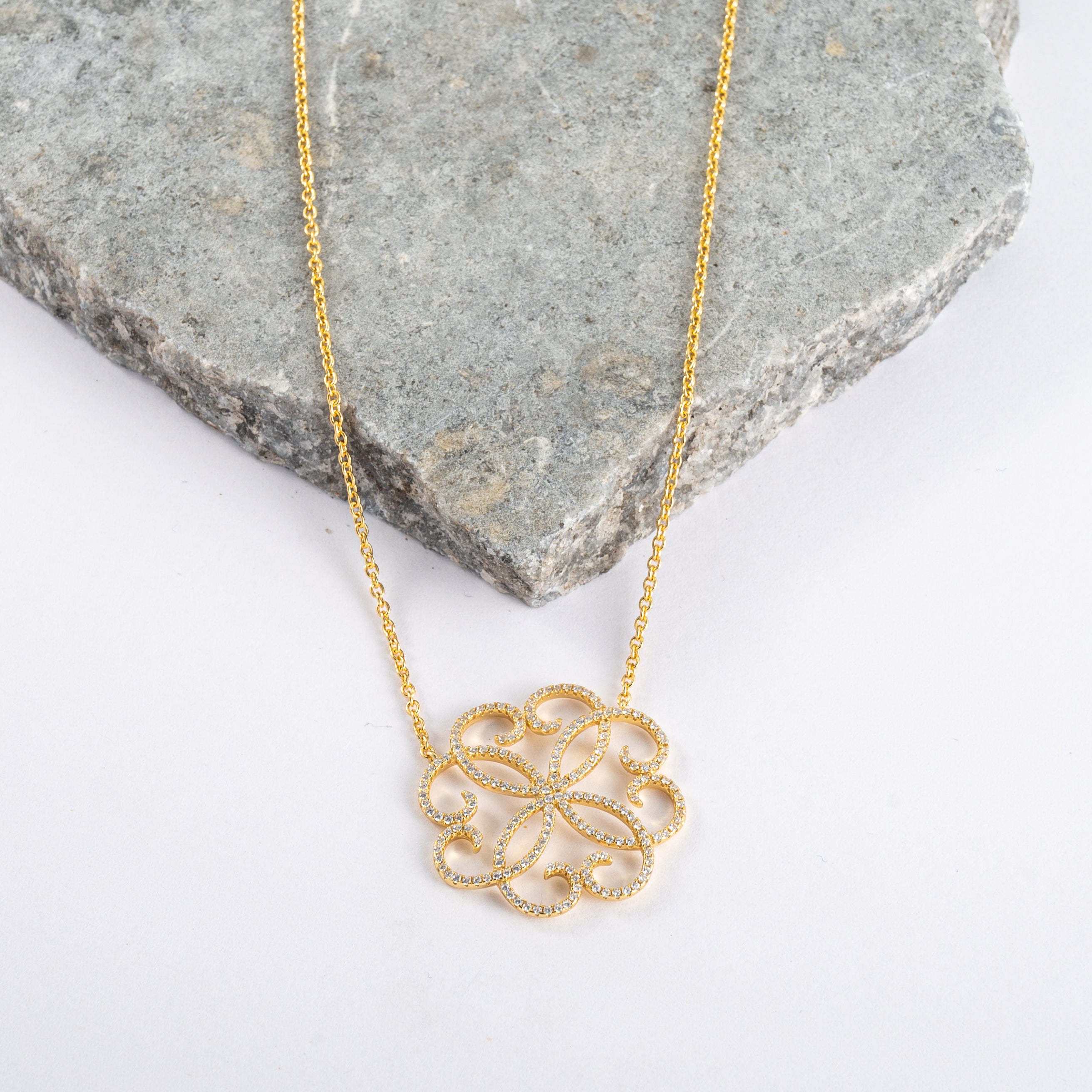 Heart Flower CZ Pendant Necklace