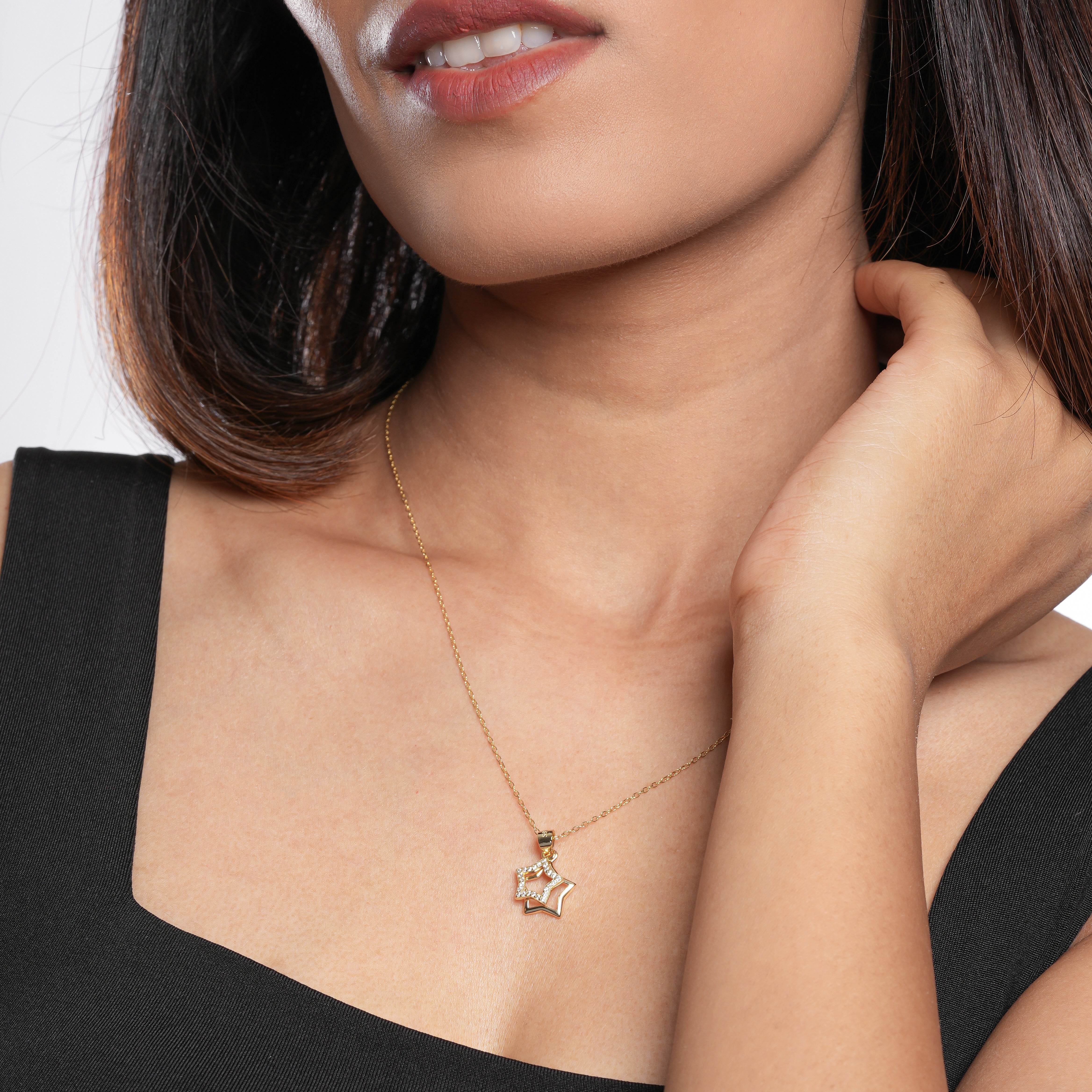 Star 18K Gold Plated CZ Pendant Necklace