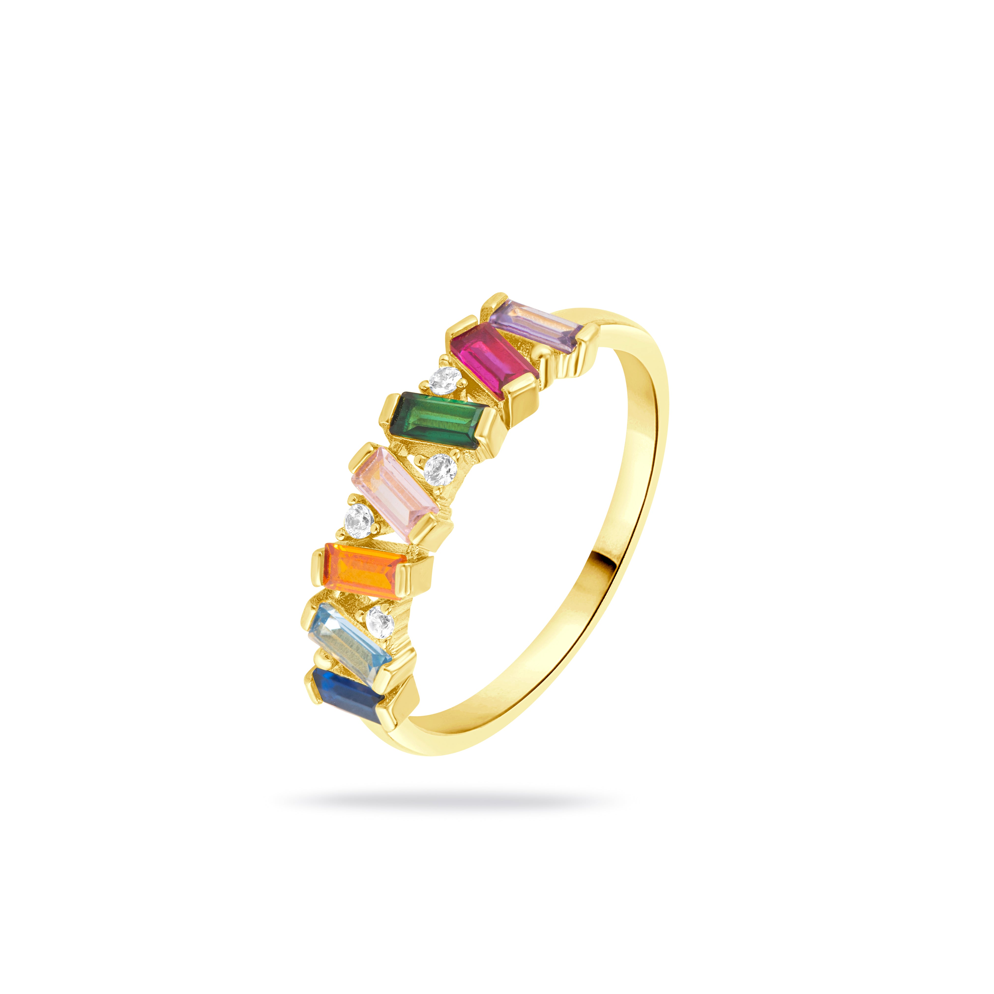 Gold Plated Rainbow Baguette Ring