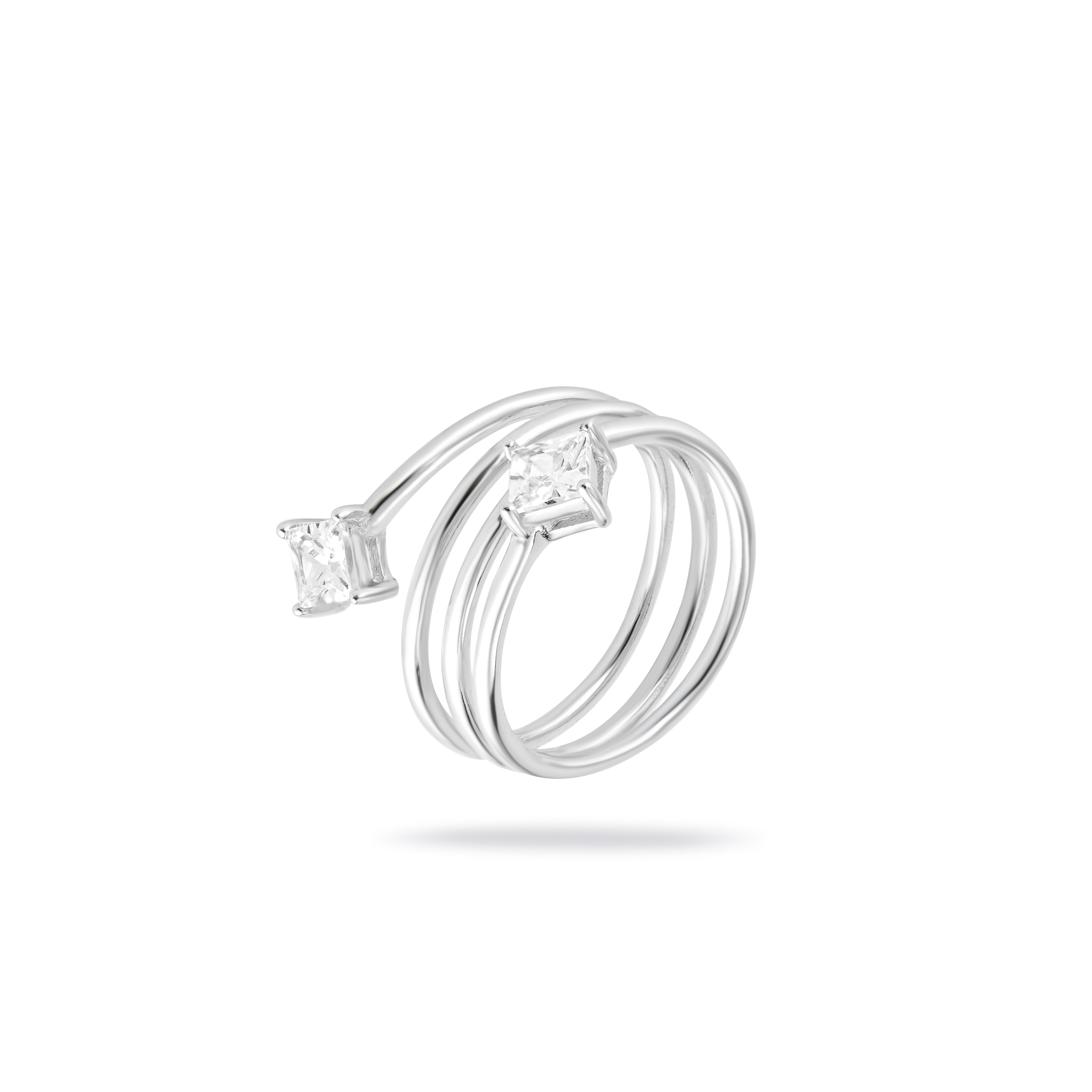 Twirl Shine Dual-Stone Silver Ring(Free size)