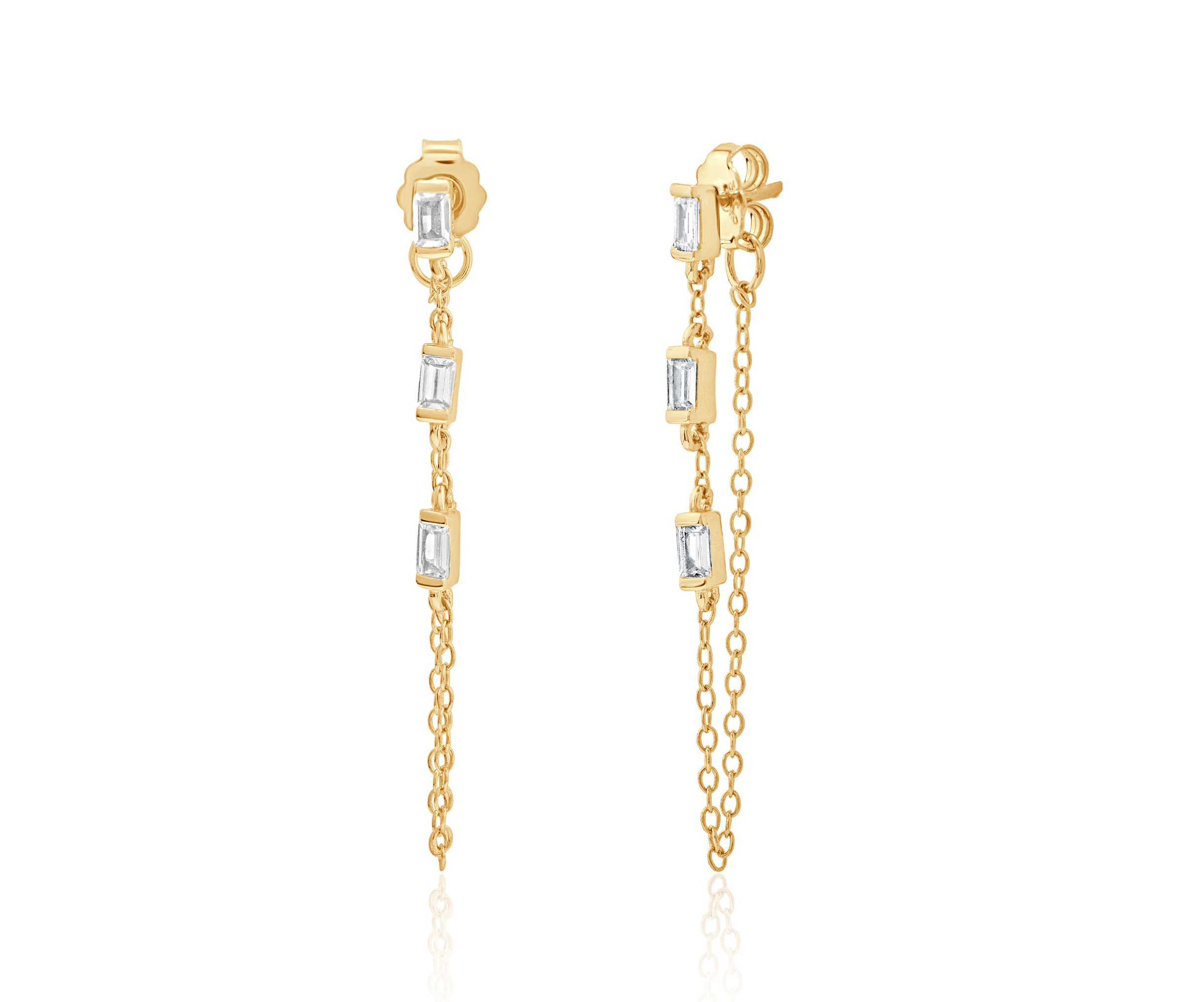 Delicate Baguette Chain Drop Earrings