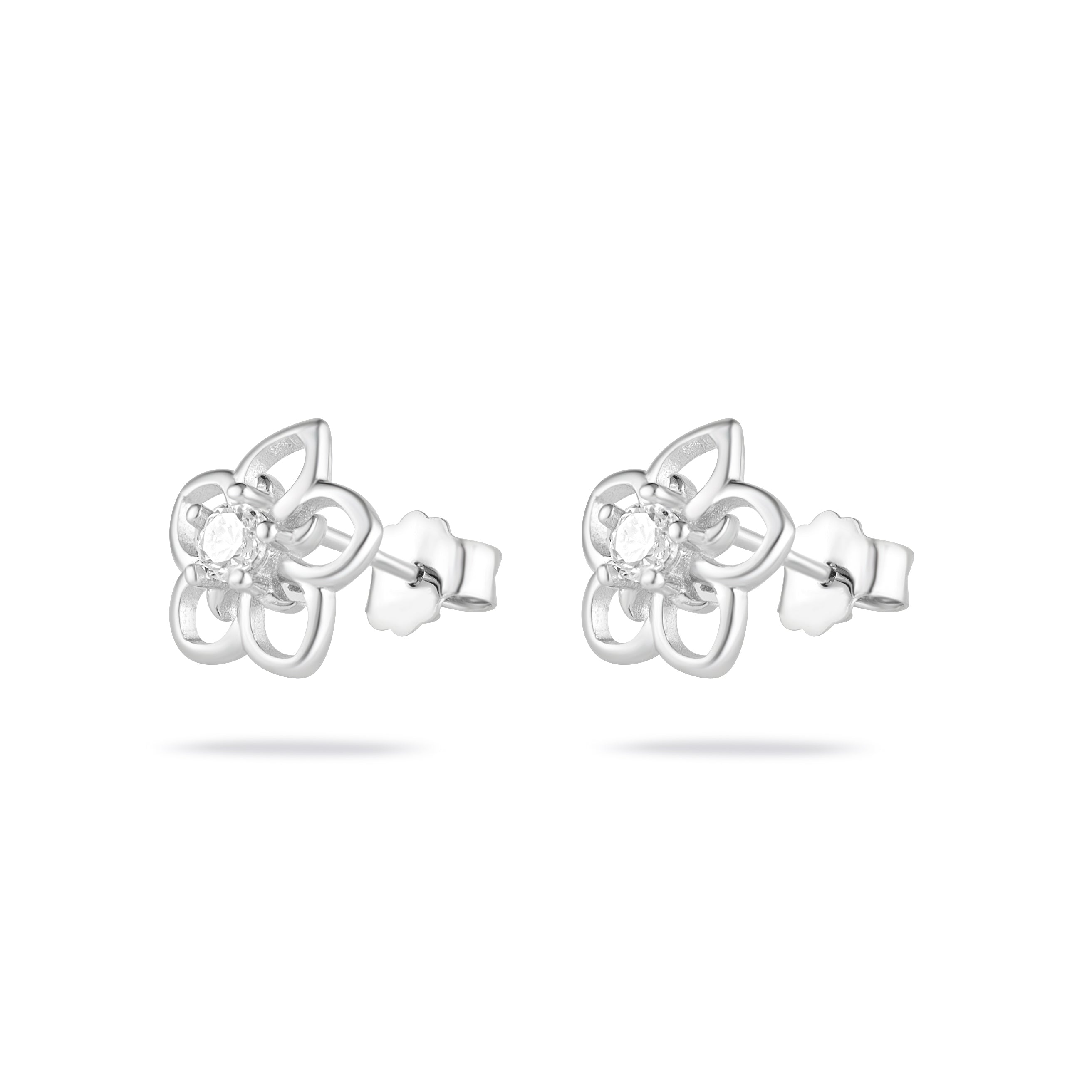 Elegant Silver Flower Earrings with 18k Gold Plating &amp; Cubic Zirconia – Perfect for Women &amp; Girls