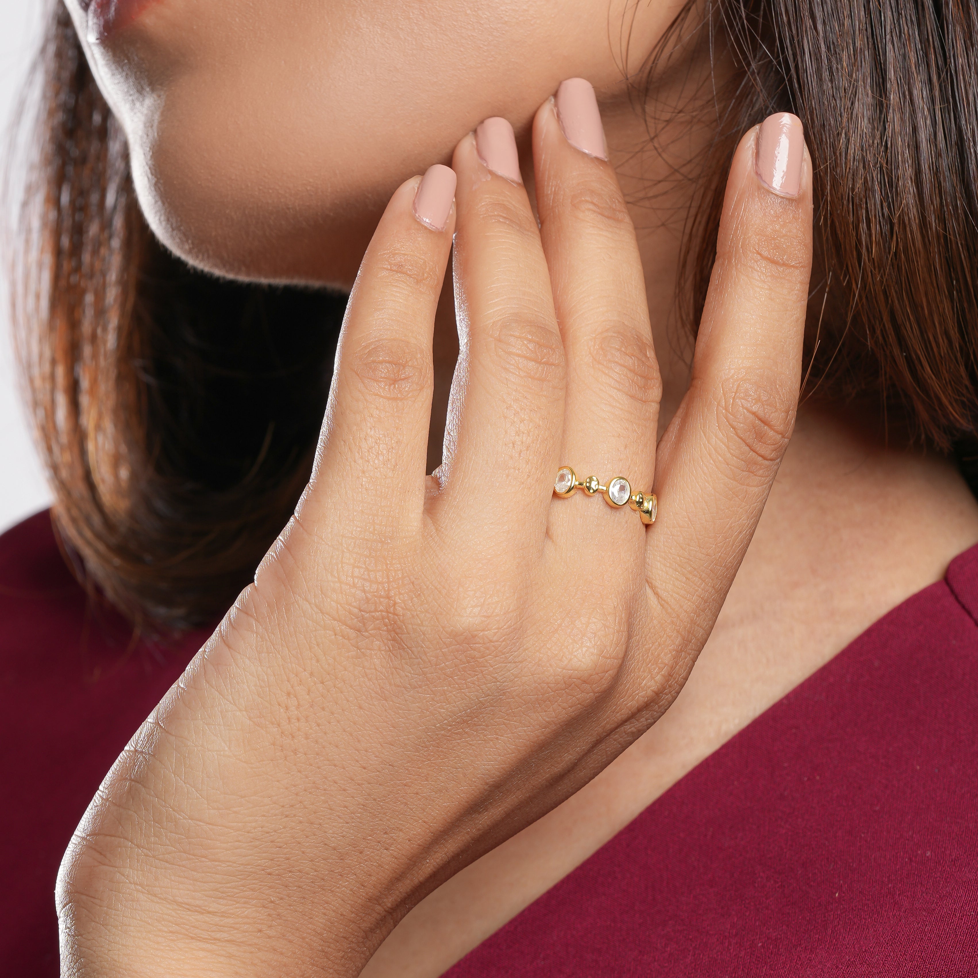 Orbit Glow Ring – CZ Dot Band Gold & Silver